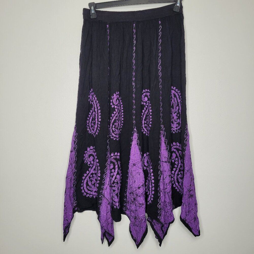 Purple black embroidered asymmetrical hem pull on grunge fairy witchy skirt